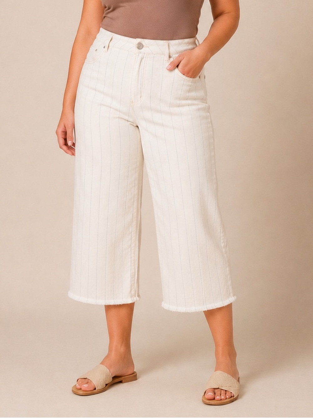 Love & Legend White Striped Wide Leg Crop Jeans Plus Size 18 Cottagecore